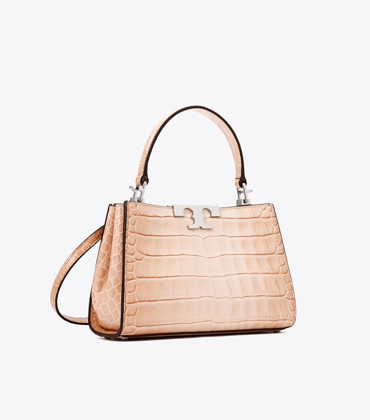 Tory Burch designer クロスボディバッグ エレノア クロコエンボス ミニ サッチェルバッグ in Pale Blush angle