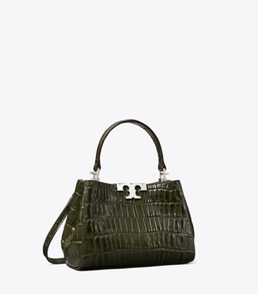 Tory Burch designer crossbody bags Mini Eleanor Croc-Embossed Satchel in Artichoke angle