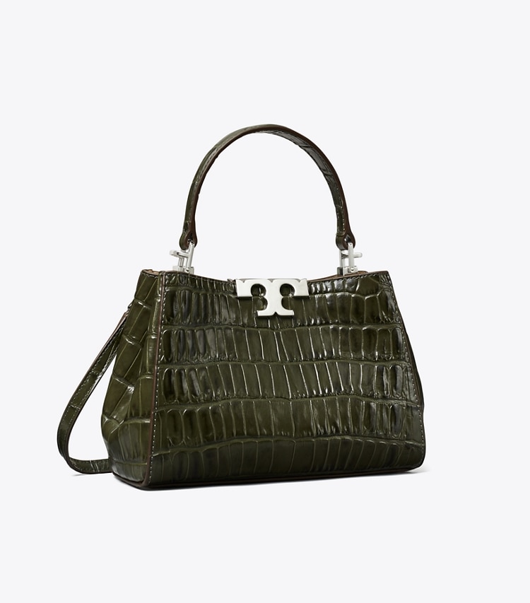 Tory Burch designer crossbody bags Mini Eleanor Croc-Embossed Satchel in Artichoke angle