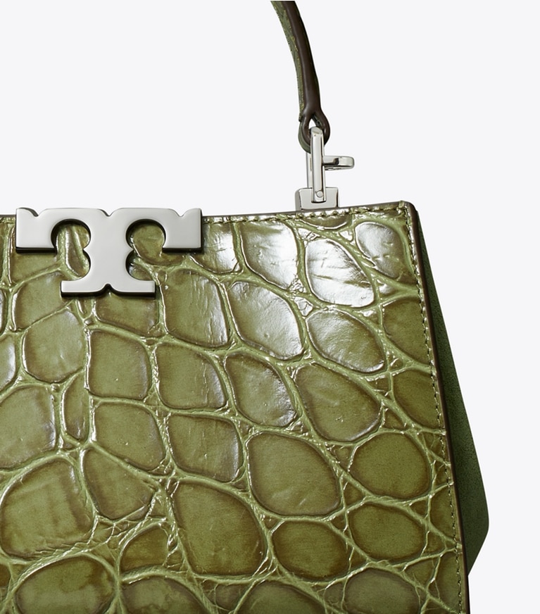 Tory Burch designer crossbody bags Mini Eleanor Croc-Embossed Satchel in Soft Ivy angle