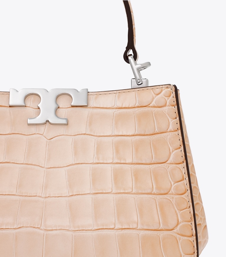 Tory Burch designer クロスボディバッグ エレノア クロコエンボス ミニ サッチェルバッグ in Pale Blush angle