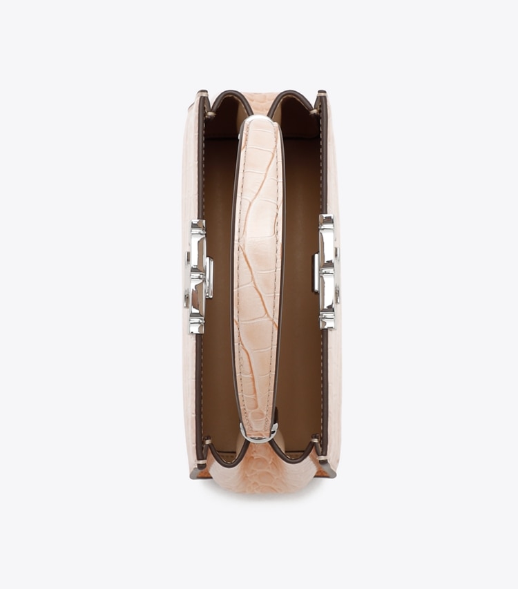 Tory Burch designer クロスボディバッグ エレノア クロコエンボス ミニ サッチェルバッグ in Pale Blush オーバーヘッド