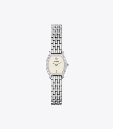 Tory Burch designer strap watches Mini Eleanor Curve Watch in IVORY/SILVER/PAVE front