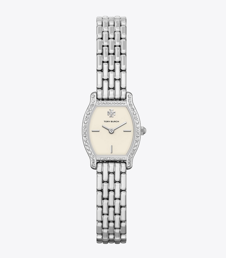 Tory Burch designer strap watches Mini Eleanor Curve Watch in IVORY/SILVER/PAVE front
