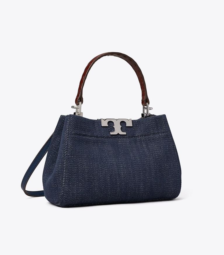 Tory Burch designer crossbody bags Mini Eleanor Denim Satchel in Midnight angle