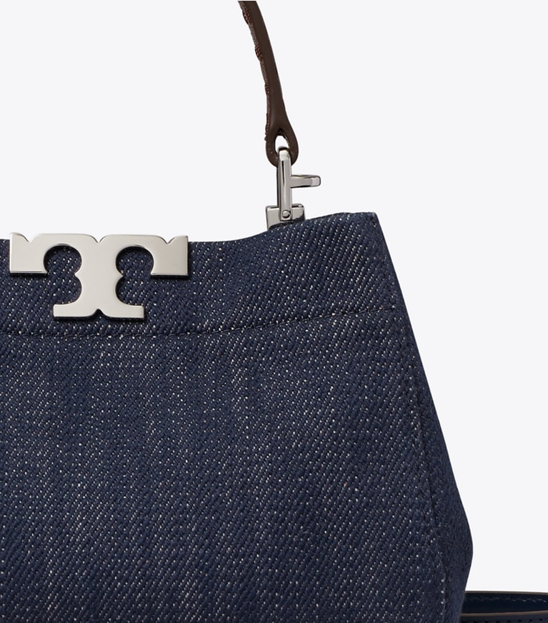 Tory Burch designer crossbody bags Mini Eleanor Denim Satchel in Midnight detail