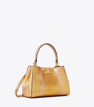 Tory Burch designer crossbody bags Mini Eleanor Henkeltasche aus Schlangenleder in Gold angle