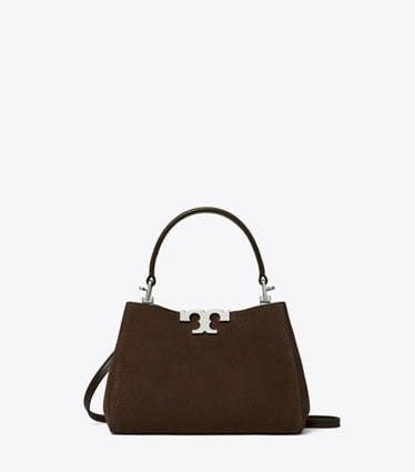 Tory Burch designer crossbody bags Mini Eleanor Henkeltasche aus Wildleder in Dark Cocoa front