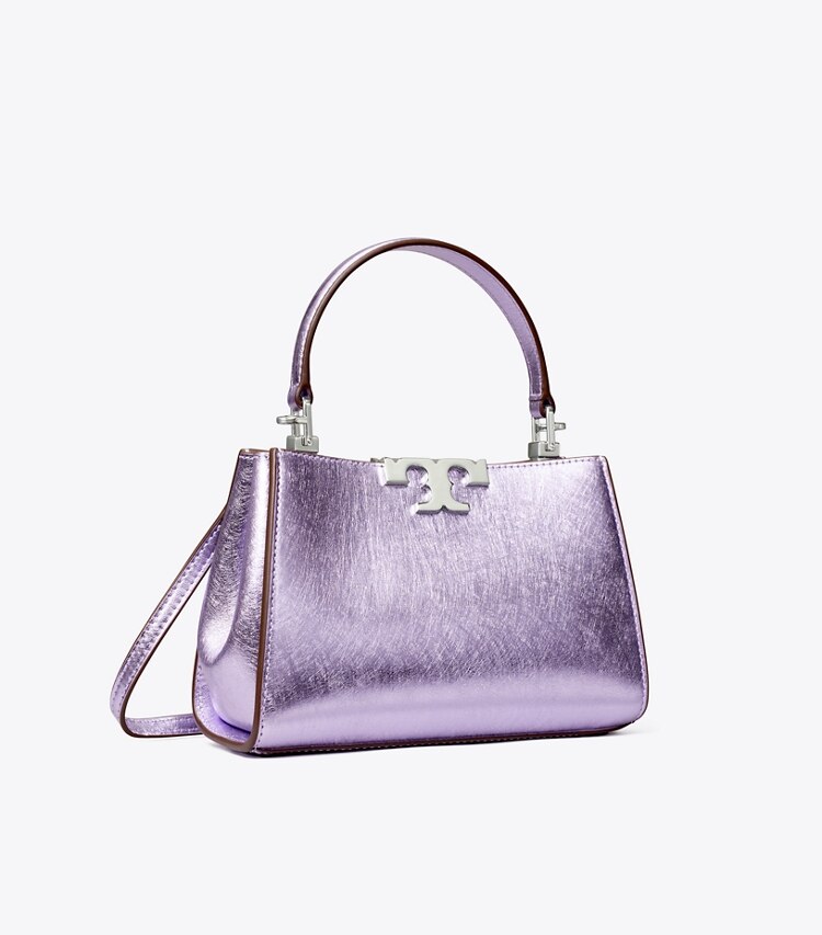 Tory Burch designer crossbody bags Mini Eleanor Metallic Satchel in Lavender Metallic angle