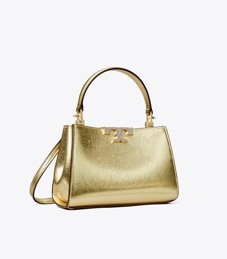 Tory Burch designer crossbody bags Mini Eleanor Metallic Satchel in Bright Gold angle