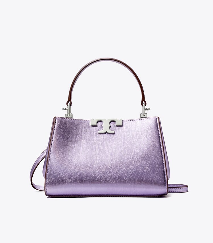 Tory Burch designer crossbody bags Mini Eleanor Metallic Satchel in Lavender Metallic front