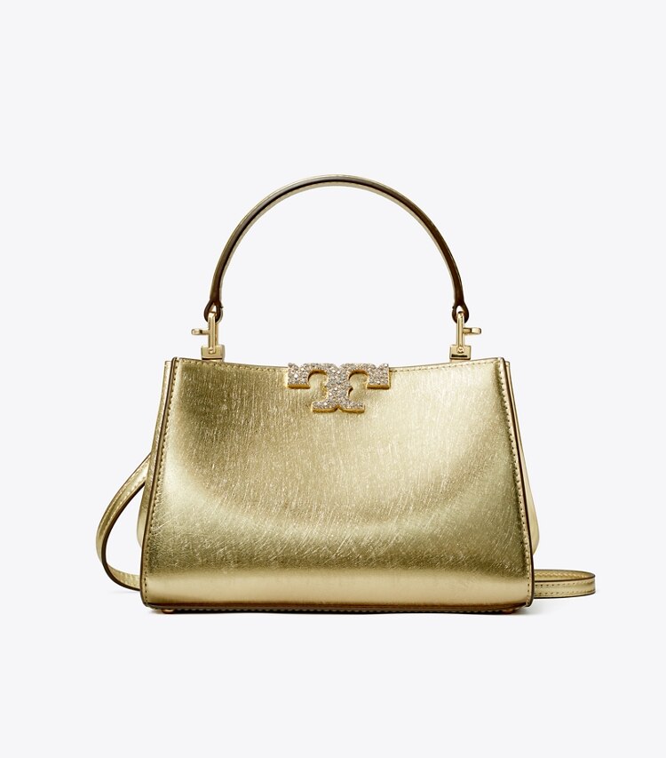Tory Burch designer crossbody bags Mini Eleanor Metallic Satchel in Bright Gold front