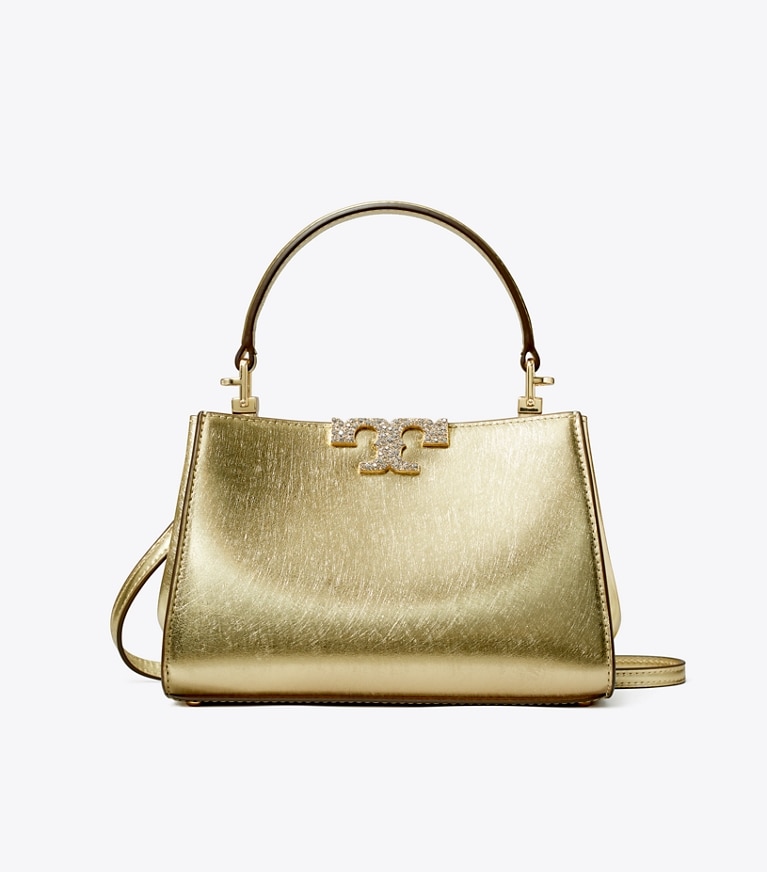 Tory Burch designer crossbody bags Mini Eleanor Metallic Satchel in Bright Gold angle