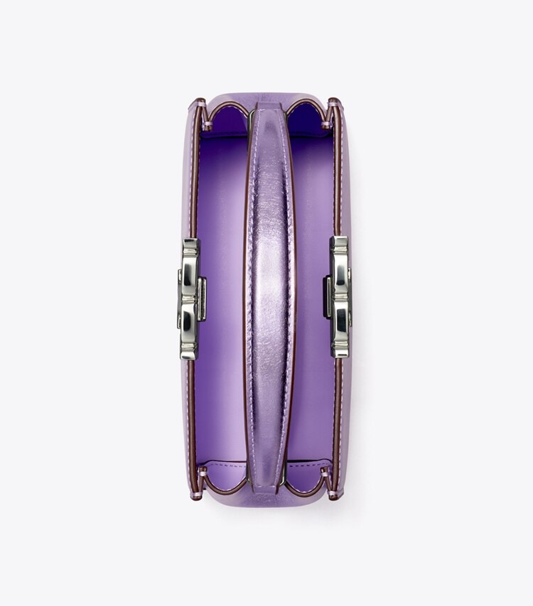 Tory Burch designer crossbody bags Mini Eleanor Metallic Satchel in Lavender Metallic overhead