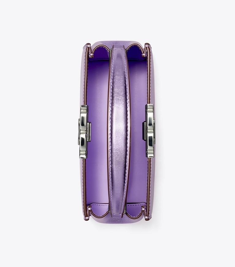 Tory Burch designer crossbody bags Mini Eleanor Metallic Satchel in Lavender Metallic angle
