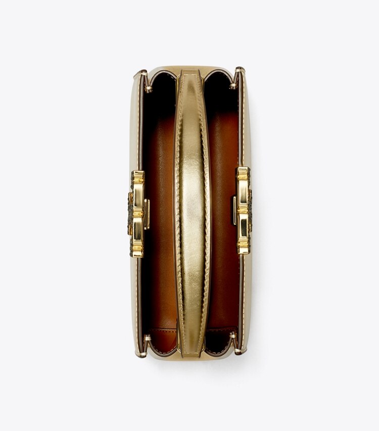Tory Burch designer crossbody bags Mini Eleanor Metallic Satchel in Bright Gold overhead