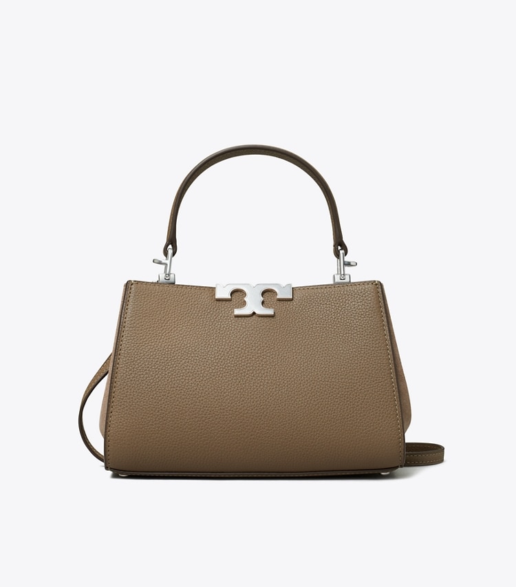 Tory Burch designer crossbody bags Mini Eleanor Pebbled Satchel in Wild Mushroom front