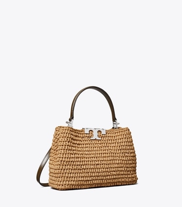 Tory Burch designer クロスボディバッグ エレノア ラフィア ミニ サッチェルバッグ in Honeycomb angle