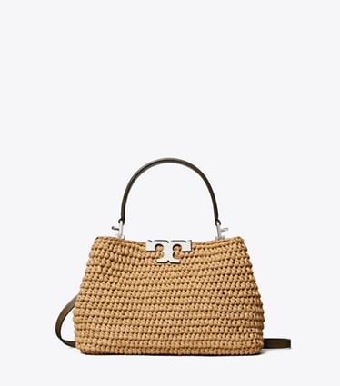 Tory Burch designer crossbody bags Mini Eleanor Raffia Satchel in Honeycomb front