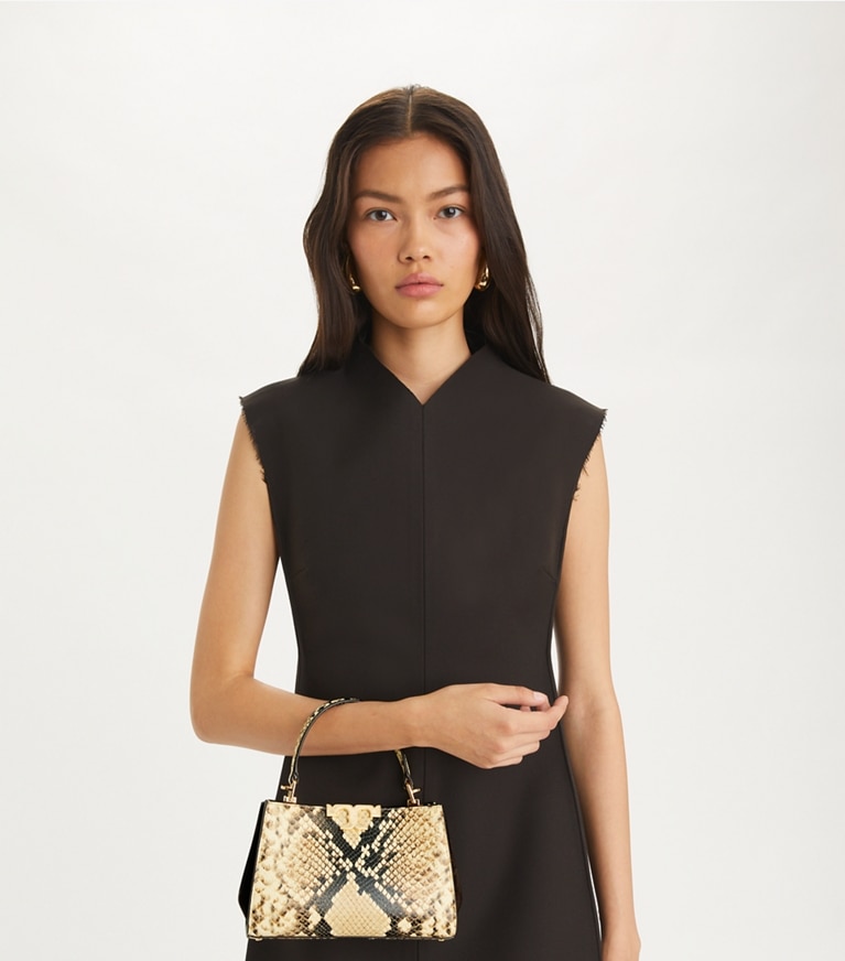 Tory Burch designer crossbody bags Mini Eleanor Satchel in Coriander / Black Multi angle
