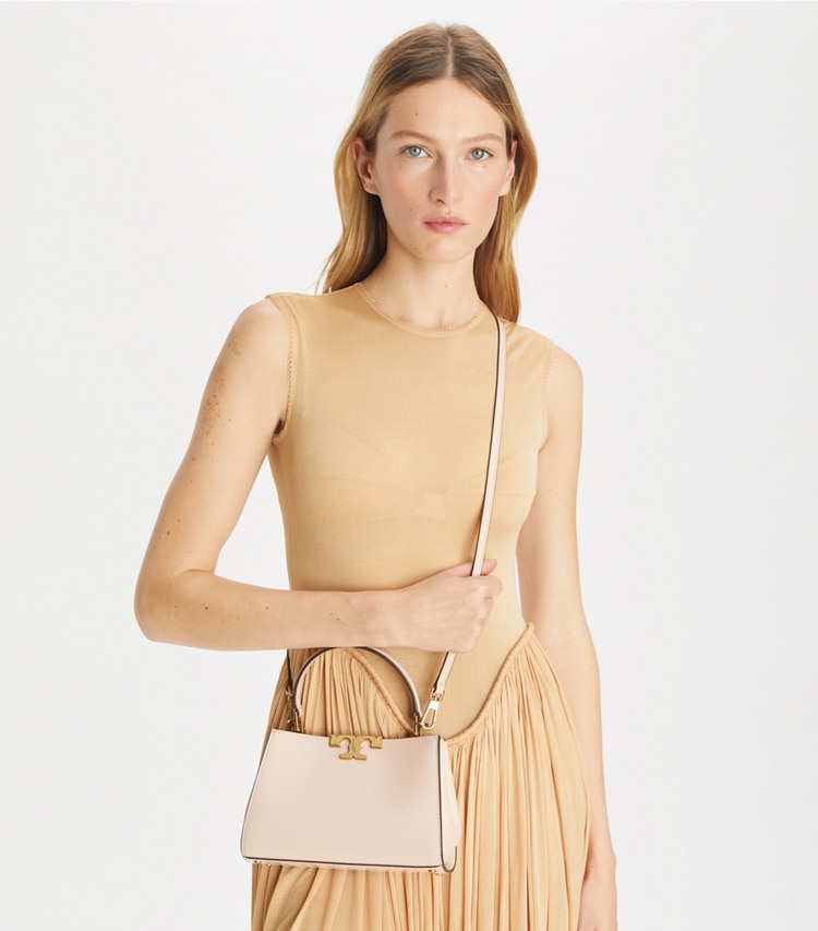 Tory Burch designer crossbody bags Mini Eleanor Satchel in Rose Pink additional on model