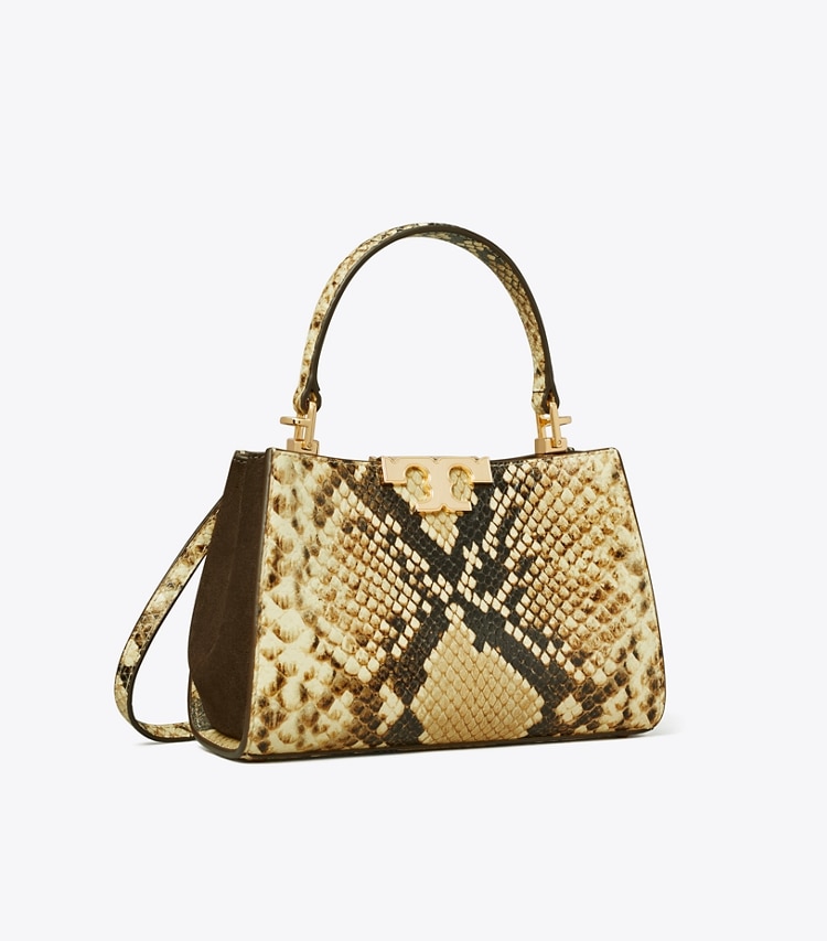 Tory Burch designer crossbody bags Mini Eleanor Satchel in Coriander / Black Multi angle