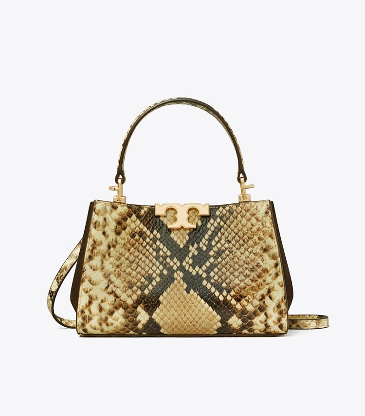 Tory Burch designer crossbody bags Mini Eleanor Satchel in Coriander / Black Multi front