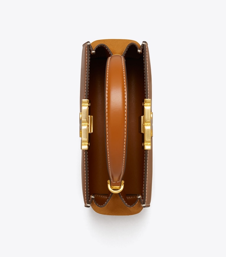 Tory Burch designer crossbody bags Mini Eleanor Satchel in Malt Whiskey angle