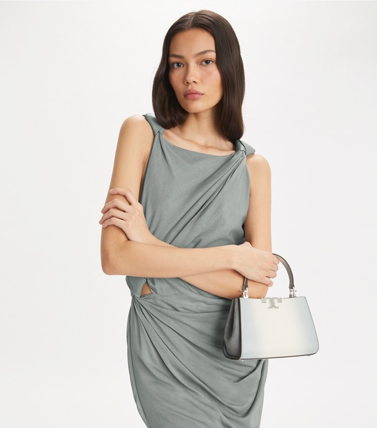 Tory Burch designer crossbody bags Mini Eleanor Snake-Embossed Satchel in Blanc angle