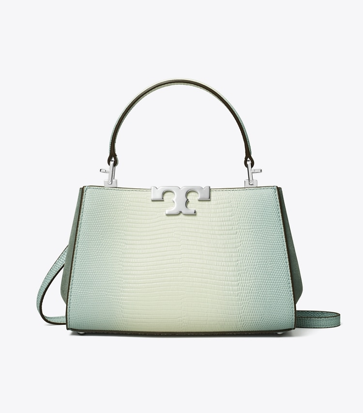 Tory Burch designer crossbody bags Mini Eleanor Snake-Embossed Satchel in Blanc front