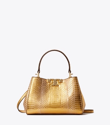 Tory Burch designer crossbody bags Mini Eleanor Snake Satchel in Gold front