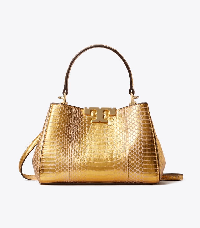 Tory Burch designer crossbody bags Mini Eleanor Snake Satchel in Gold front
