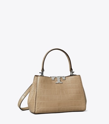 Tory Burch designer crossbody bags Mini Eleanor Soft Croc-Embossed Satchel in Ginger Leaf angle