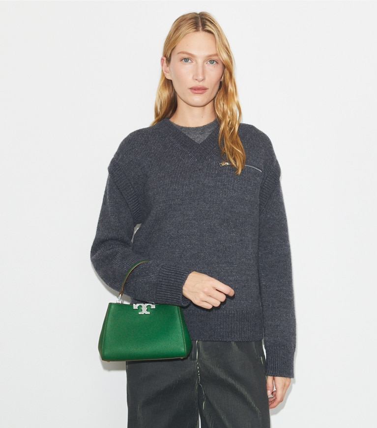 Tory Burch designer crossbody bags Mini Eleanor Soft Satchel in Dark Kale angle