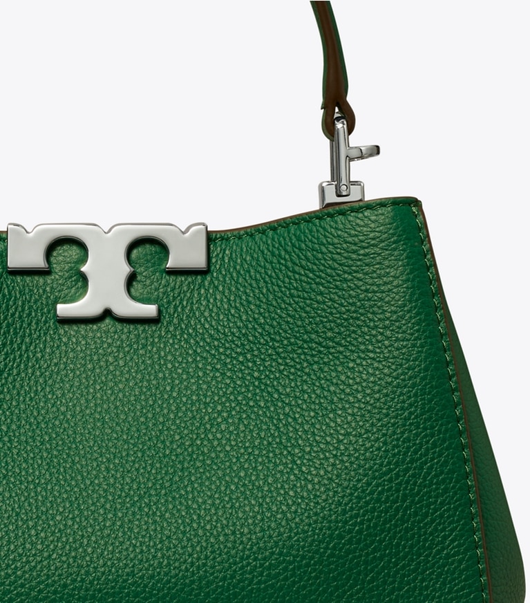 Tory Burch designer crossbody bags Mini Eleanor Soft Satchel in Dark Kale angle