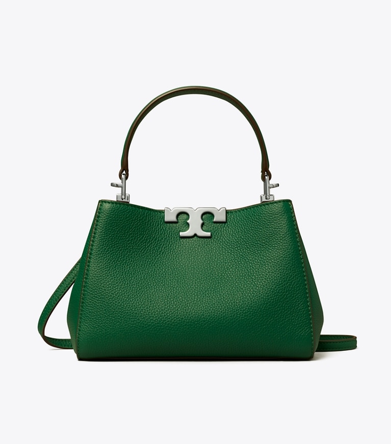 Tory Burch designer crossbody bags Mini Eleanor Soft Satchel in Dark Kale angle