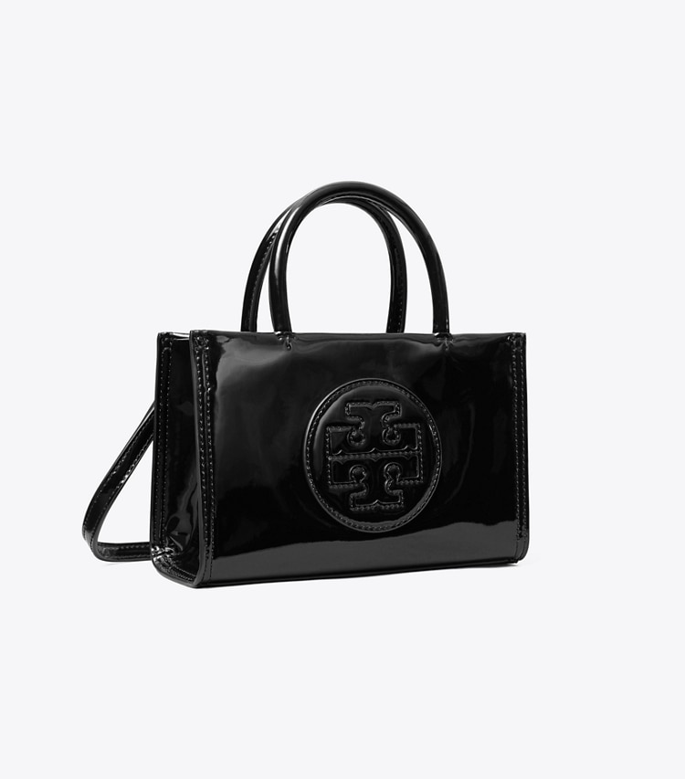 Tory Burch designer crossbody bags Mini Ella Bio Patent Tote in Black angle