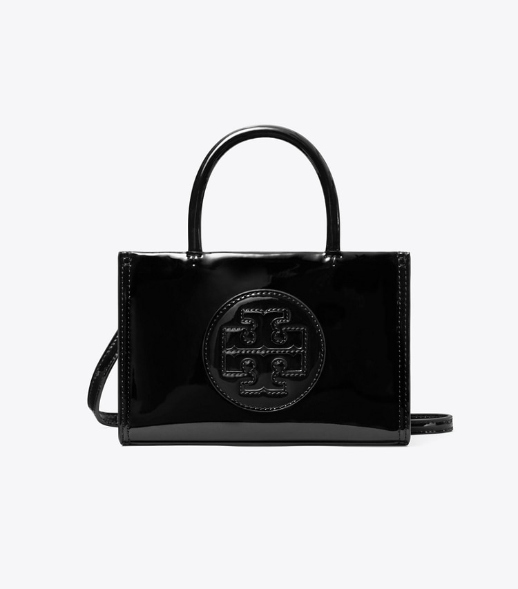 Tory Burch designer crossbody bags Mini Ella Bio Patent Tote in Black front
