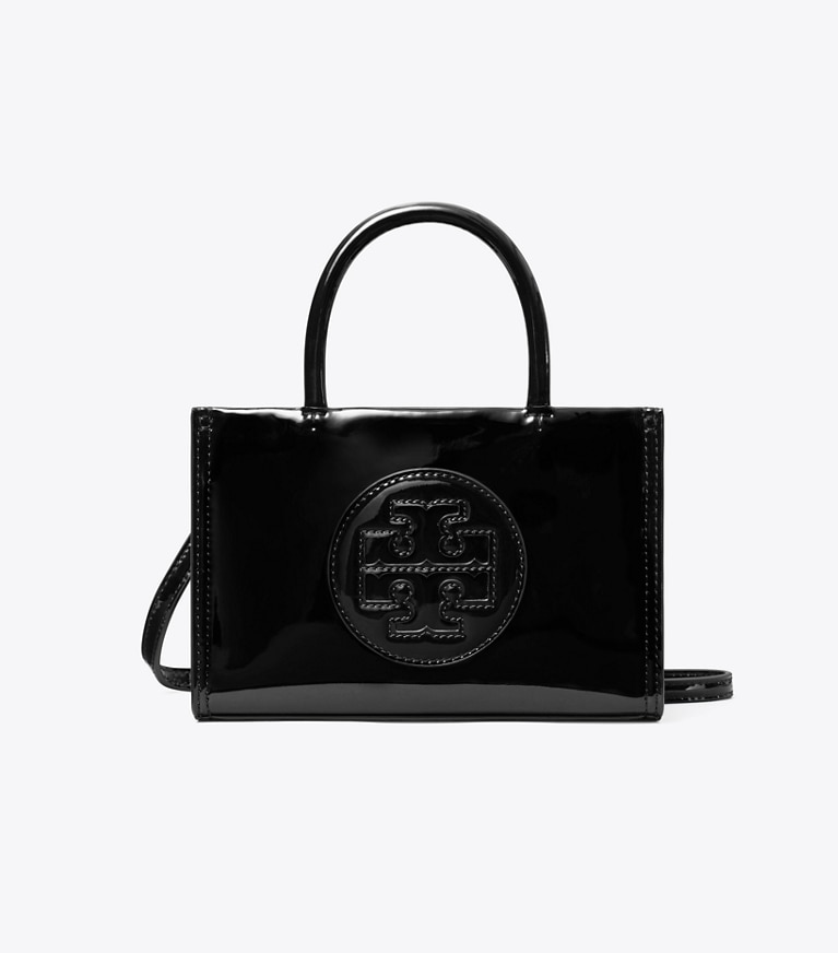 Tory Burch designer crossbody bags Mini Ella Bio Patent Tote in Black angle