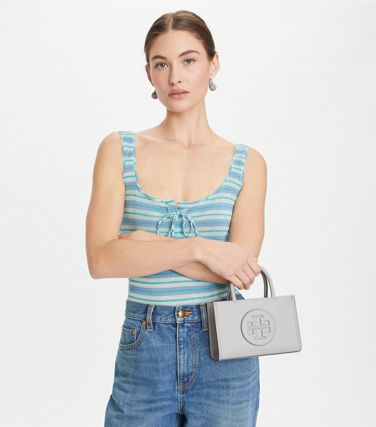 Tory Burch designer crossbody bags Mini Ella Bio Tote in Gray additional on model