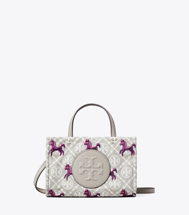 Tory Burch designer tote bags Mini Ella Horse Tote in Gray / Magenta front