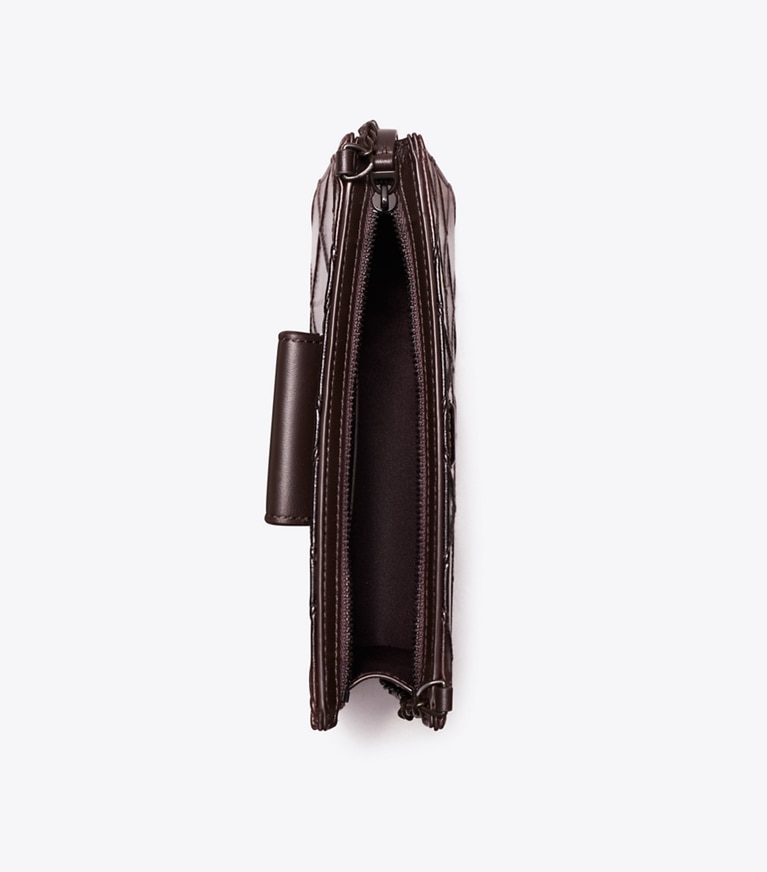 Tory Burch designer mini bags Mini Fleming a tracolla in vernice in Deep Burgundy angle