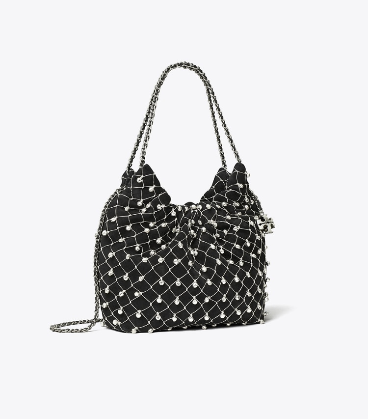 Tory Burch designer crossbody bags Mini Fleming Bell Hobo Bag in Black angle