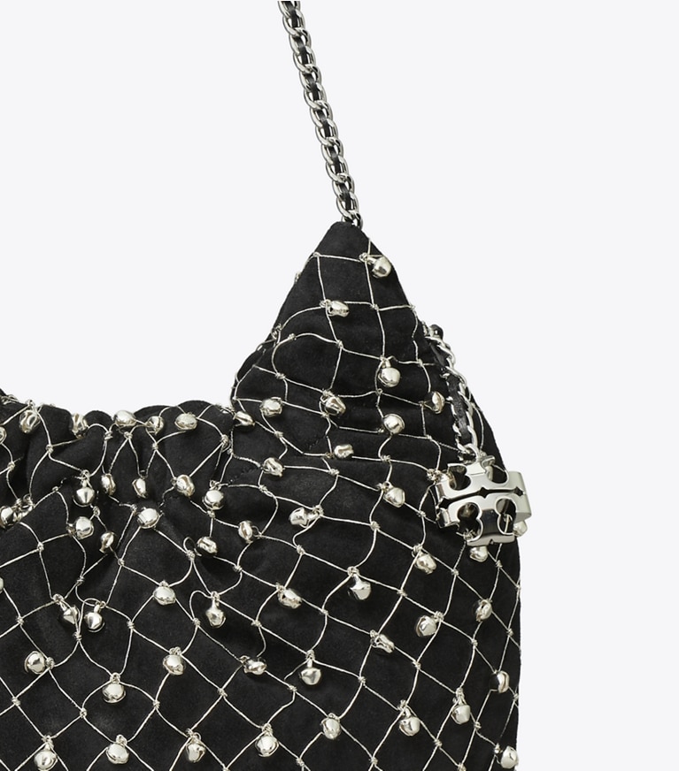 Tory Burch designer crossbody bags Mini Fleming Bell Hobo Bag in Black angle