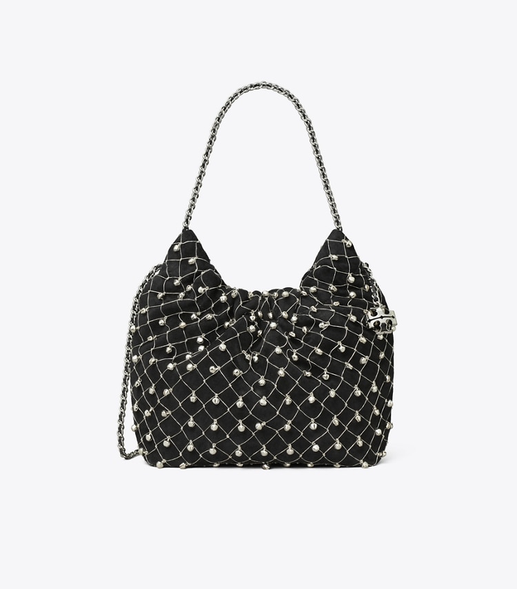 Tory Burch designer crossbody bags Mini Fleming Bell Hobo Bag in Black front