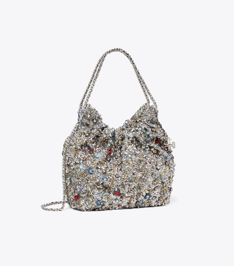Tory Burch designer crossbody bags Mini Fleming Embellished Hobo Bag in Multi Stone angle