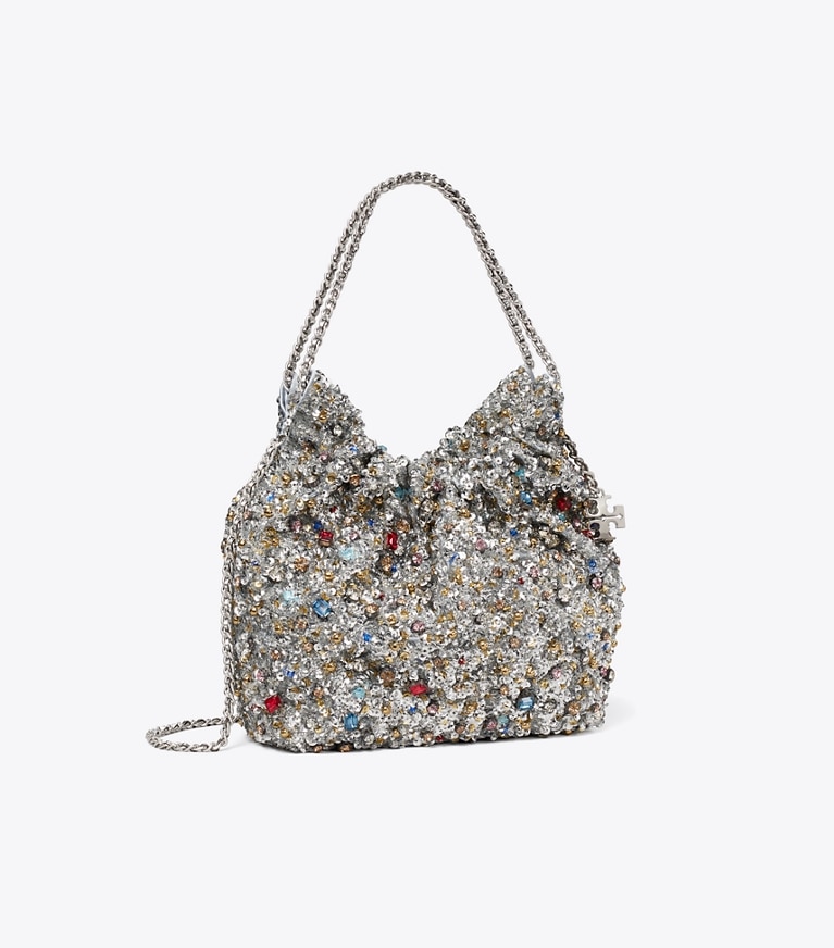 Tory Burch designer crossbody bags Mini Fleming Embellished Hobo Bag in Multi Stone angle