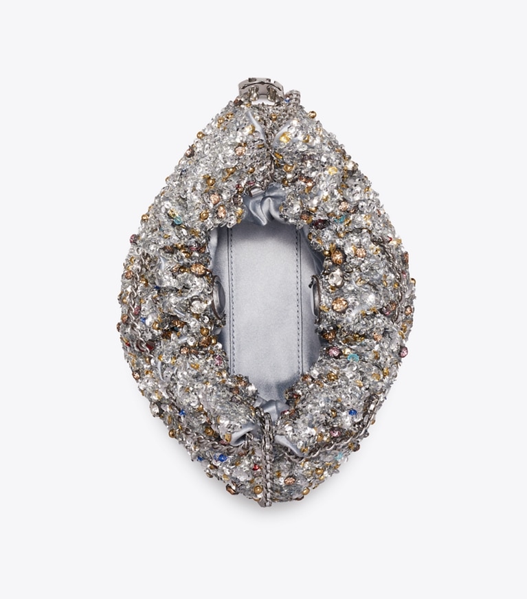 Tory Burch designer crossbody bags Mini Fleming Embellished Hobo Bag in Multi Stone overhead