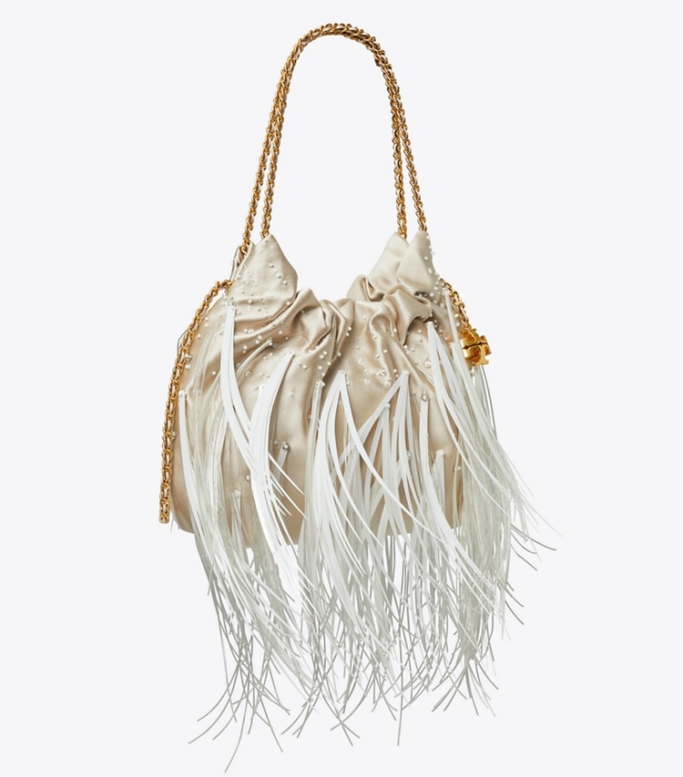Tory Burch designer crossbody bags Mini Fleming Feather Hobo Bag in Stone angle