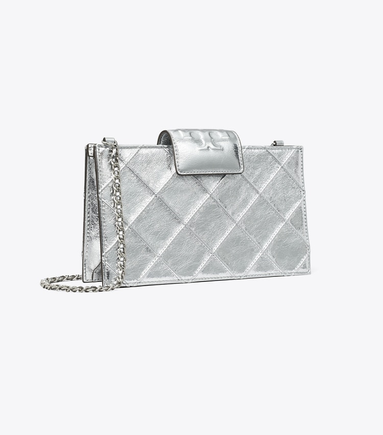 Tory Burch designer mini bags Mini Fleming Metallic Crossbody in Silver angle